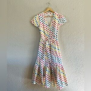 Color Me Courtney Midi Polkadot Rainbow Dress